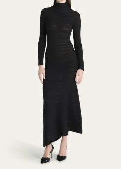 Giorgio ArmaniAsymmetric Tonal Striped Jersey Mock-Neck Midi Dress