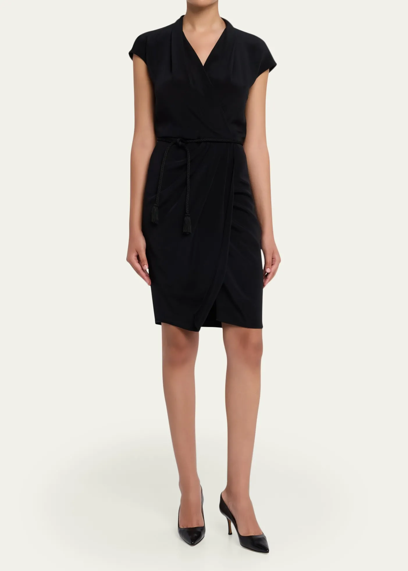 Giorgio ArmaniBelted Cap-Sleeve Jersey Wrap Dress