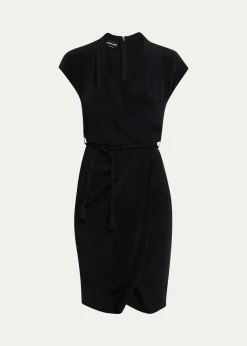 Giorgio ArmaniBelted Cap-Sleeve Jersey Wrap Dress