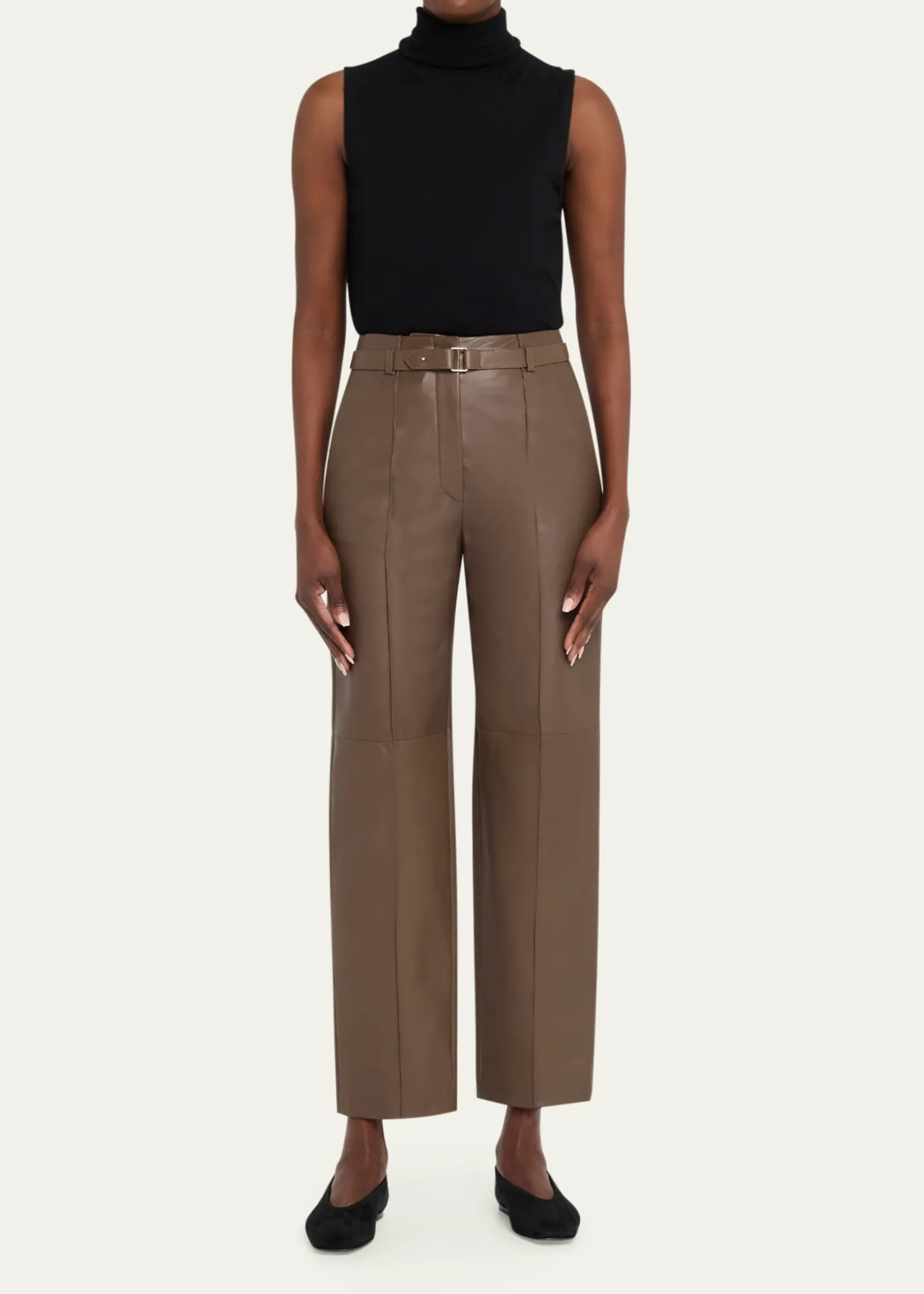 Giorgio ArmaniBelted Nappa Lambskin Straight-Leg Pants
