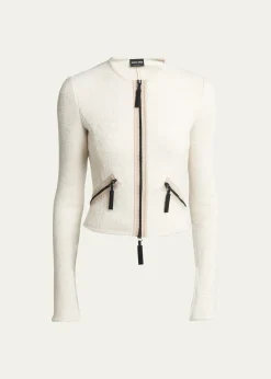 Giorgio ArmaniContrast Grosgrain Zip-Front Cashmere Silk Jacket