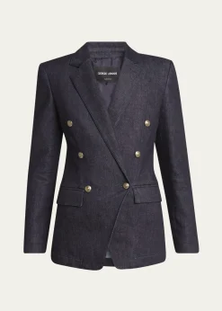 Giorgio ArmaniCotton-Cashmere Denim Double-Breasted Blazer