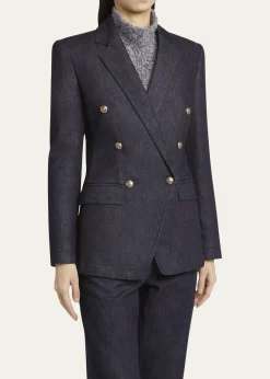 Giorgio ArmaniCotton-Cashmere Denim Double-Breasted Blazer