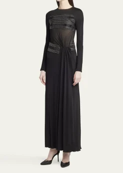 Giorgio ArmaniCrystal Sheer Midriff Jersey Gown