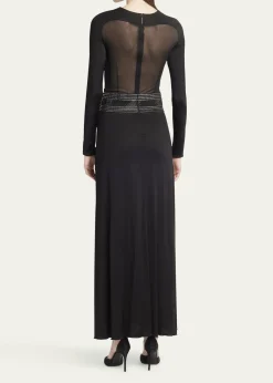Giorgio ArmaniCrystal Sheer Midriff Jersey Gown