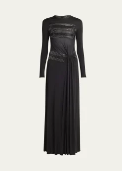 Giorgio ArmaniCrystal Sheer Midriff Jersey Gown