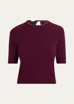 Giorgio ArmaniEmbellished Short-Sleeve Cashmere Crewneck Sweater