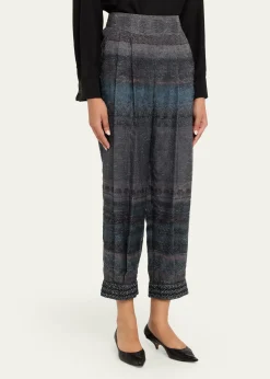 Giorgio ArmaniEmbroidered Geo-Print Wook Straight-Leg Crop Trousers