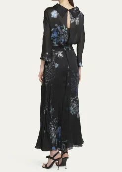 Giorgio ArmaniFloral Print Silk Gown with Smocked Waist
