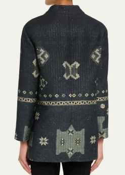 Giorgio ArmaniGeo-Print Metallic Pinstripe High-Low Caban Coat