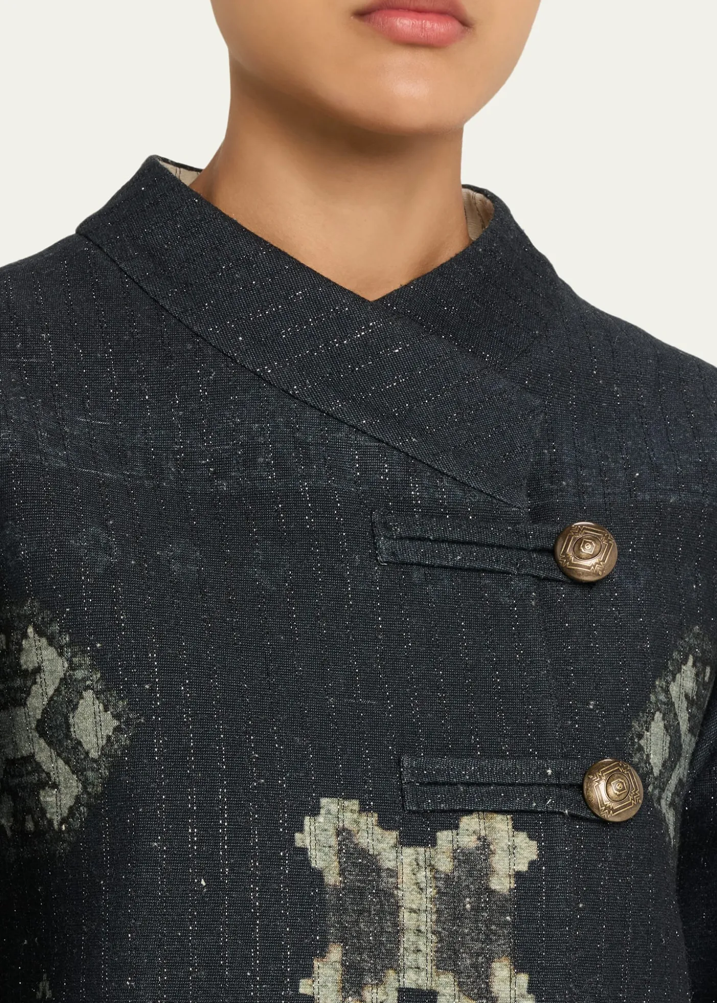 Giorgio ArmaniGeo-Print Metallic Pinstripe High-Low Caban Coat