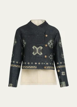 Giorgio ArmaniGeo-Print Metallic Pinstripe High-Low Caban Coat