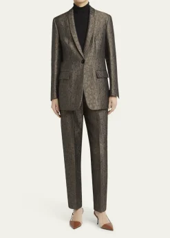 Giorgio ArmaniGeo Silk Jacquard Tapered-Leg Trousers