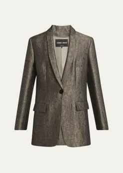 Giorgio ArmaniGeo Silk Jacquard Single-Breasted Blazer