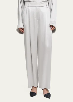 Giorgio ArmaniHammered Satin Pleated Straight-Leg Trousers
