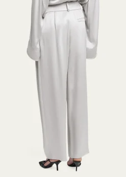Giorgio ArmaniHammered Satin Pleated Straight-Leg Trousers