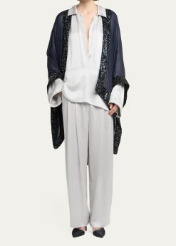 Giorgio ArmaniHammered Satin Plunging Collared Shirt