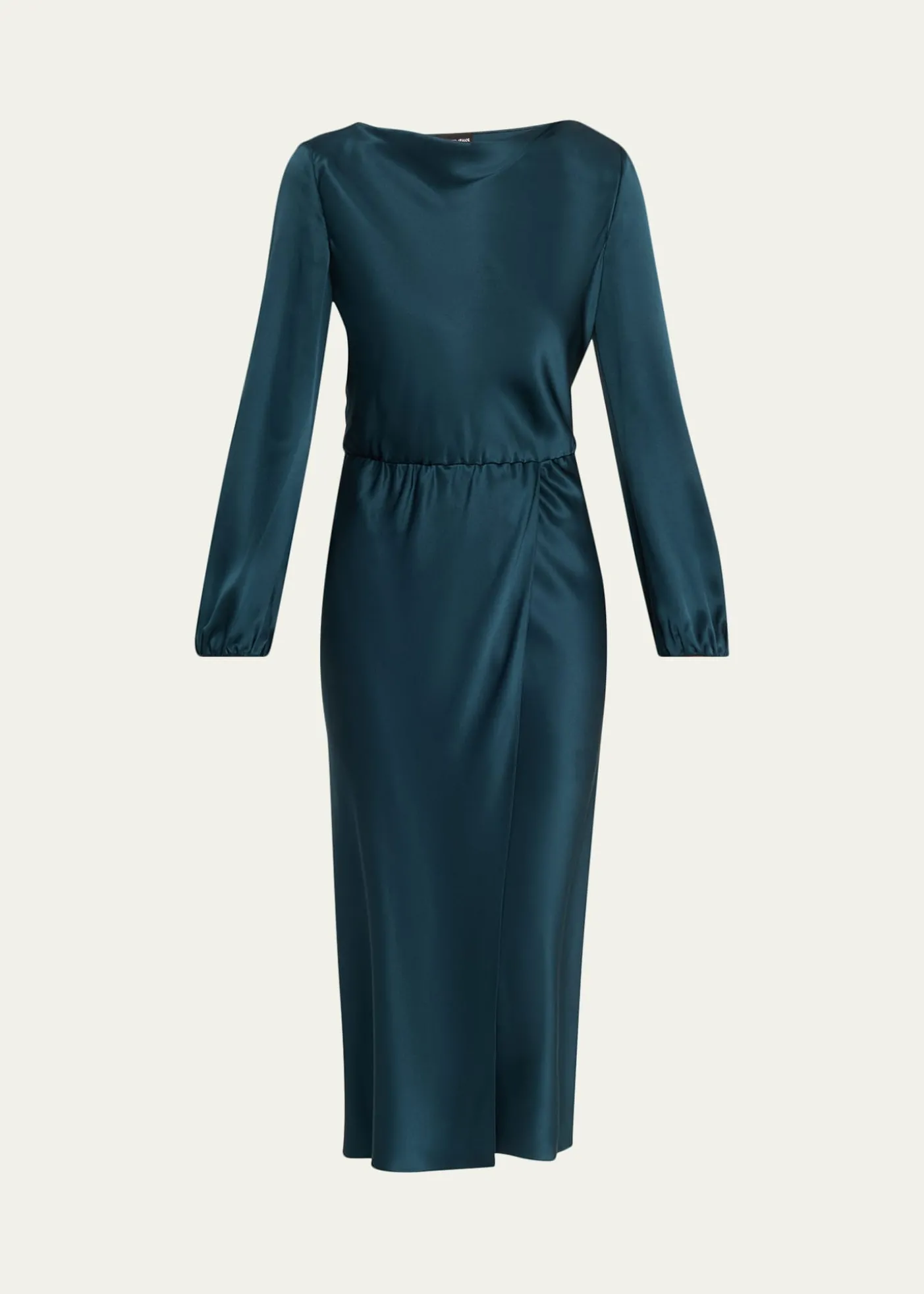 Giorgio ArmaniHigh-Neck Long-Sleeve Satin Midi Dress