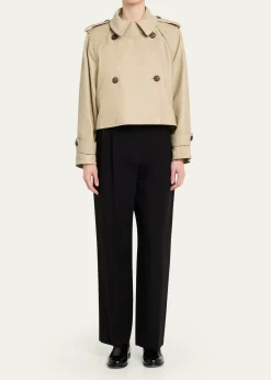 Giorgio ArmaniLeather Double-Breasted Boxy Trench Jacket