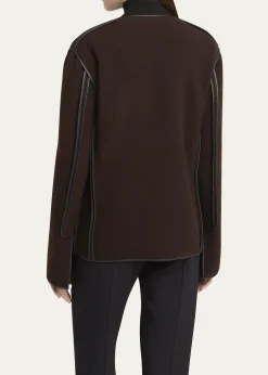 Giorgio ArmaniLeather Piping Cashmere Fleece Short Coat