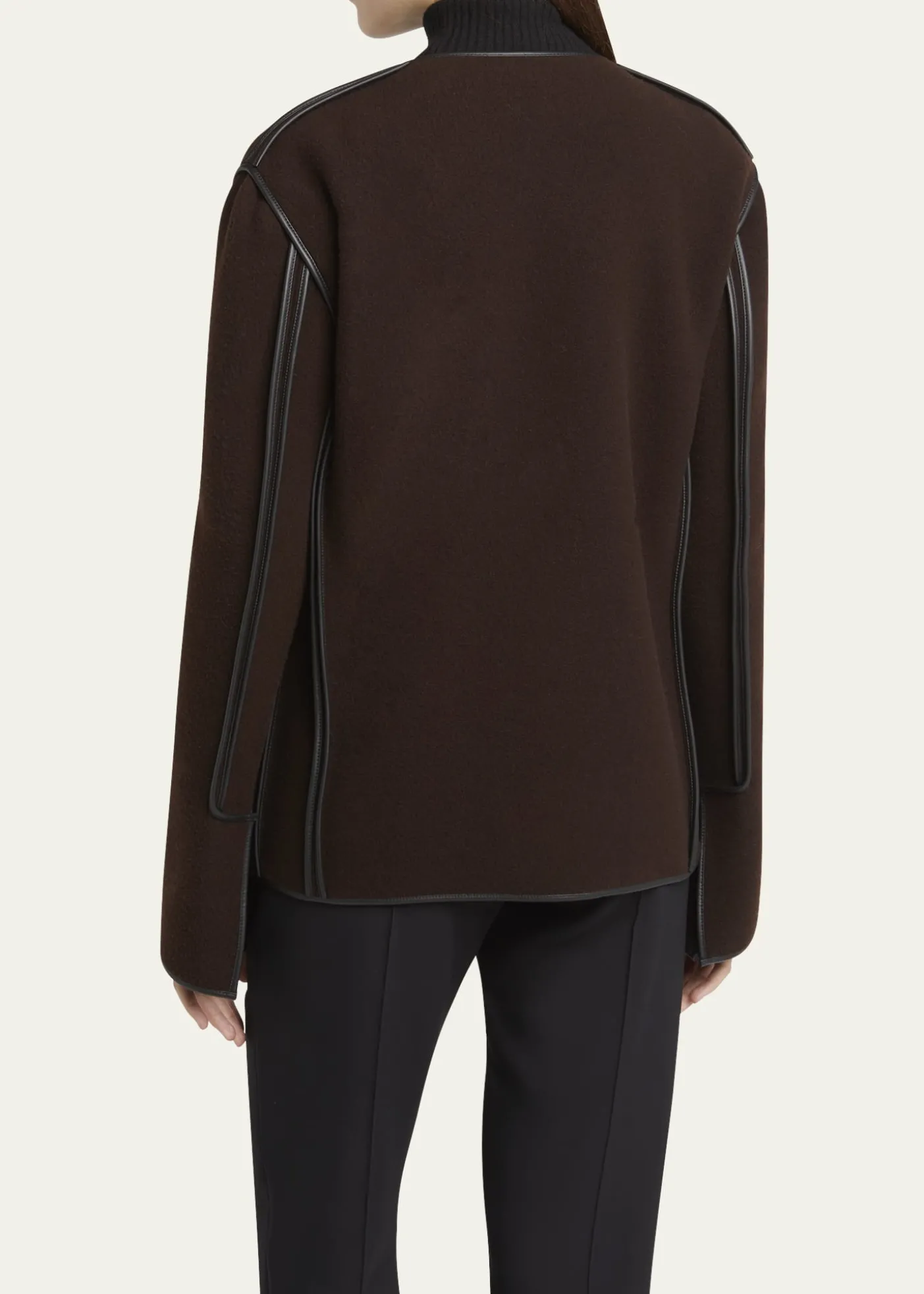 Giorgio ArmaniLeather Piping Cashmere Fleece Short Coat