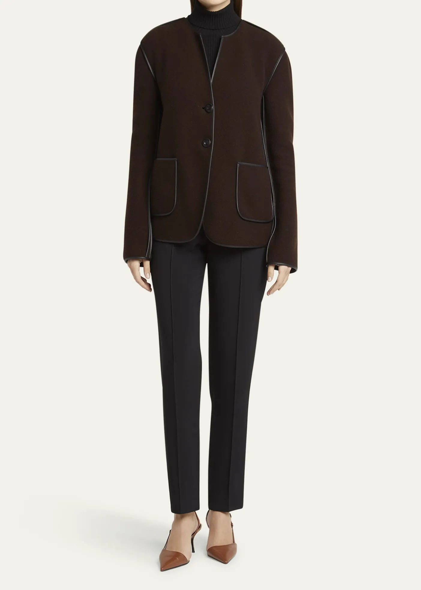Giorgio ArmaniLeather Piping Cashmere Fleece Short Coat