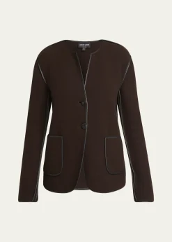 Giorgio ArmaniLeather Piping Cashmere Fleece Short Coat