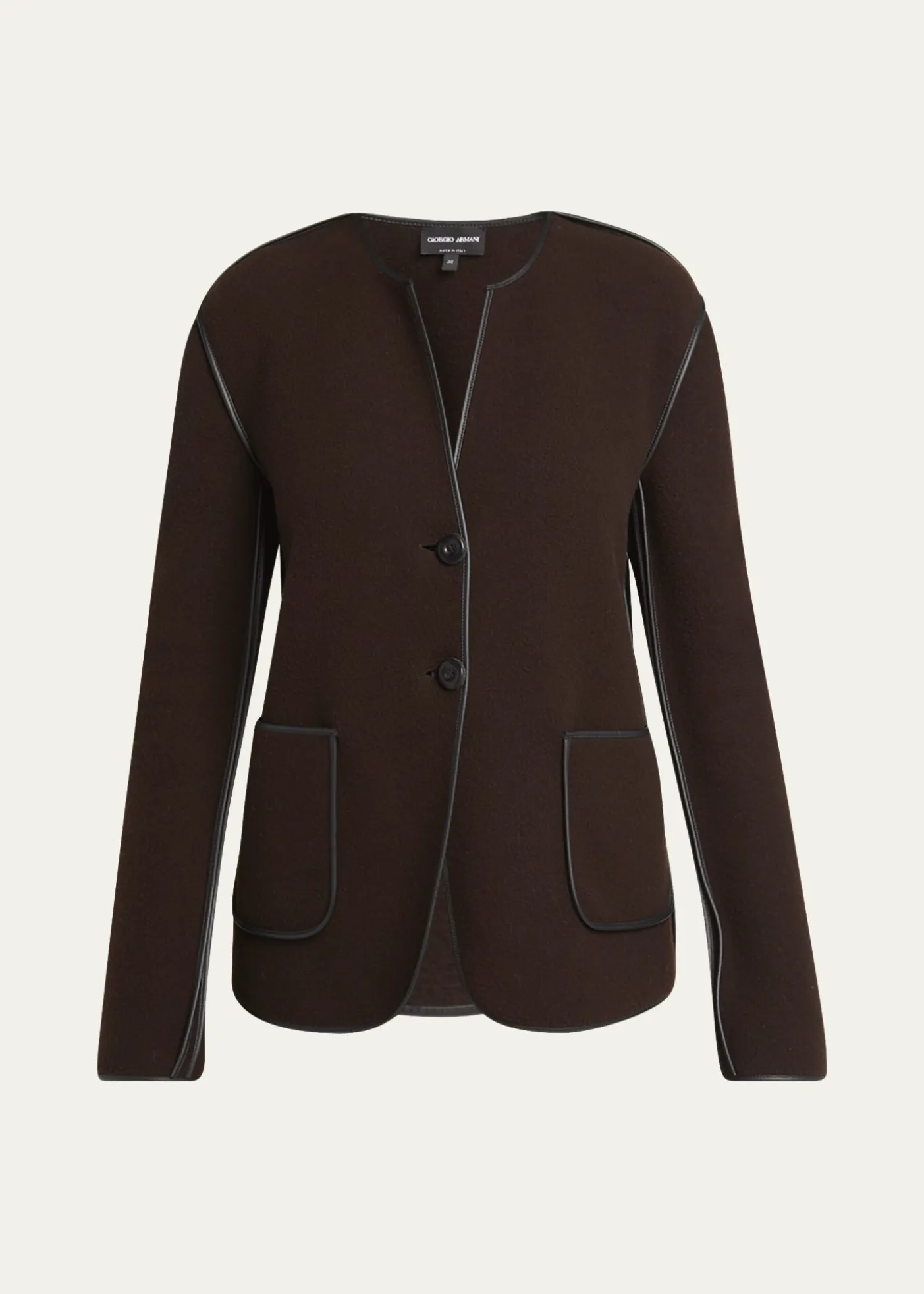 Giorgio ArmaniLeather Piping Cashmere Fleece Short Coat