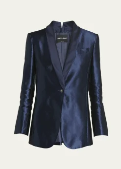 Giorgio ArmaniLinen Silk Single-Button Blazer Jacket