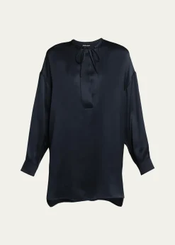 Giorgio ArmaniLong-Sleeve Silk Tunic Shirt