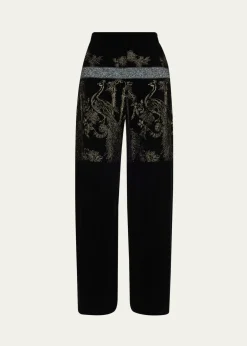 Giorgio ArmaniMetallic Embroidered Velvet Wide-Leg Trousers