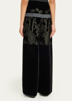 Giorgio ArmaniMetallic Embroidered Velvet Wide-Leg Trousers