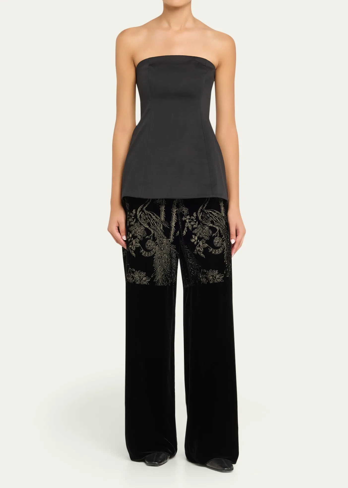 Giorgio ArmaniMetallic Embroidered Velvet Wide-Leg Trousers