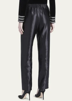 Giorgio ArmaniMetallic Linen-Silk Straight-Leg Pull-On Trousers