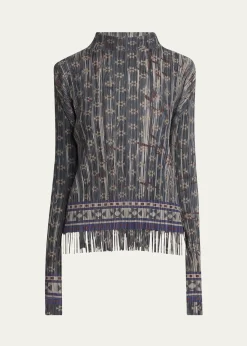 Giorgio ArmaniMock-Neck Geo Jersey Plisse Fringe Top
