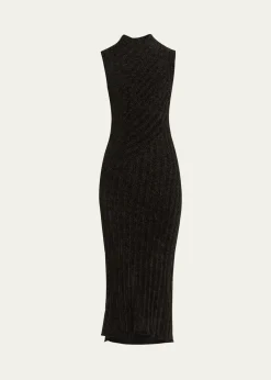 Giorgio ArmaniRibbed Chenille Sleeveless Midi Dress