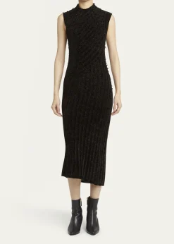 Giorgio ArmaniRibbed Chenille Sleeveless Midi Dress