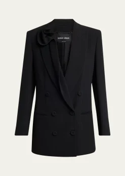 Giorgio ArmaniRosette Lapel Double-Breasted Blazer Jacket