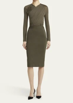 Giorgio ArmaniRuched Jersey Long-Sleeve Midi Dress