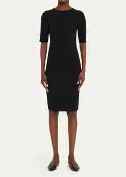 Giorgio ArmaniShort-Sleeve Wool Crepe Stretch Dress