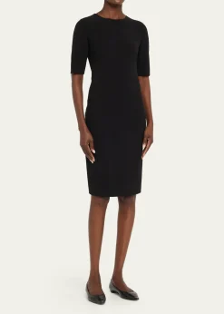 Giorgio ArmaniShort-Sleeve Wool Crepe Stretch Dress