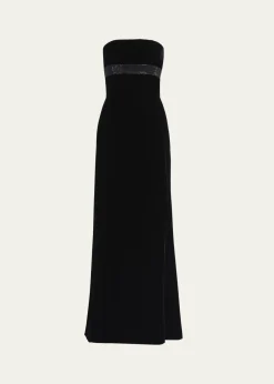 Giorgio ArmaniStrapless Strass Embellished Velvet Trumpet Gown