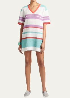 Giorgio ArmaniStriped Crochet Mini T-Shirt Dress