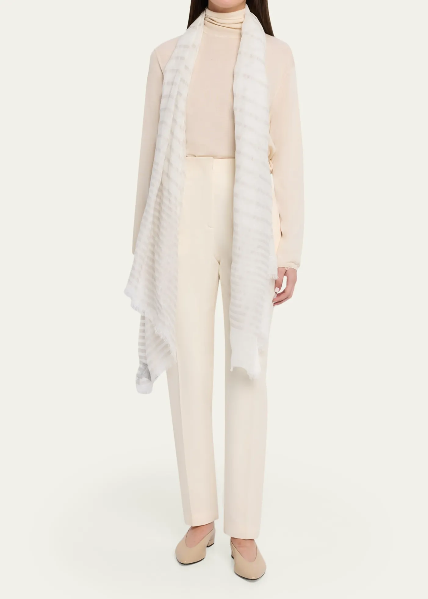 Giorgio Armani Striped Linen-Cotton Jacquard Stole, 80" x 28"