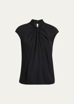 Giorgio ArmaniTwisted Cap-Sleeve Georgette Silk Blouse