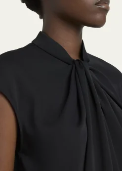 Giorgio ArmaniTwisted Cap-Sleeve Georgette Silk Blouse