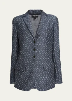 Giorgio ArmaniZigzag Jacquard Cashmere Single-Breasted Jacket
