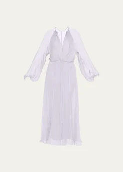Giorgio ArmaniZip-Front Long-Sleeve Silk Chiffon Layered Gown