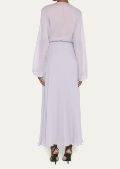 Giorgio ArmaniZip-Front Long-Sleeve Silk Chiffon Layered Gown
