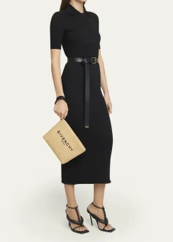 GivenchyLogo-Embroidered Pouch Bag in Faux Raffia